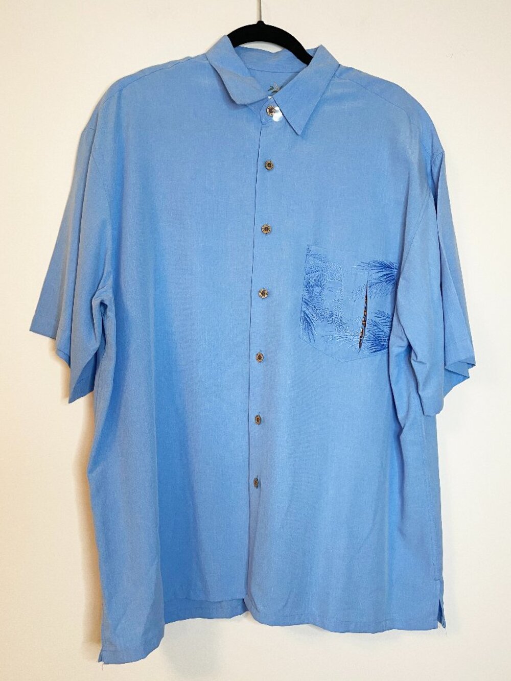 Bamboo Cay Aloha Hawaiian Islands Embroidered Camp Shirt Men's Large Blue Hidden